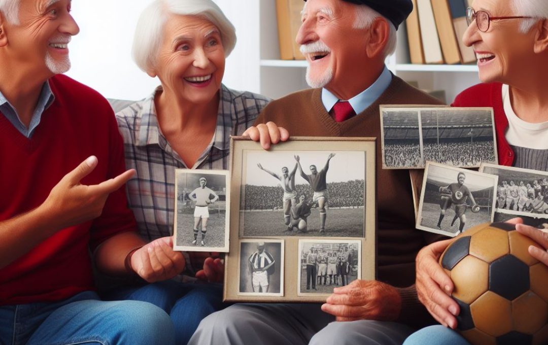 group of elderly people talking about past sporting memories